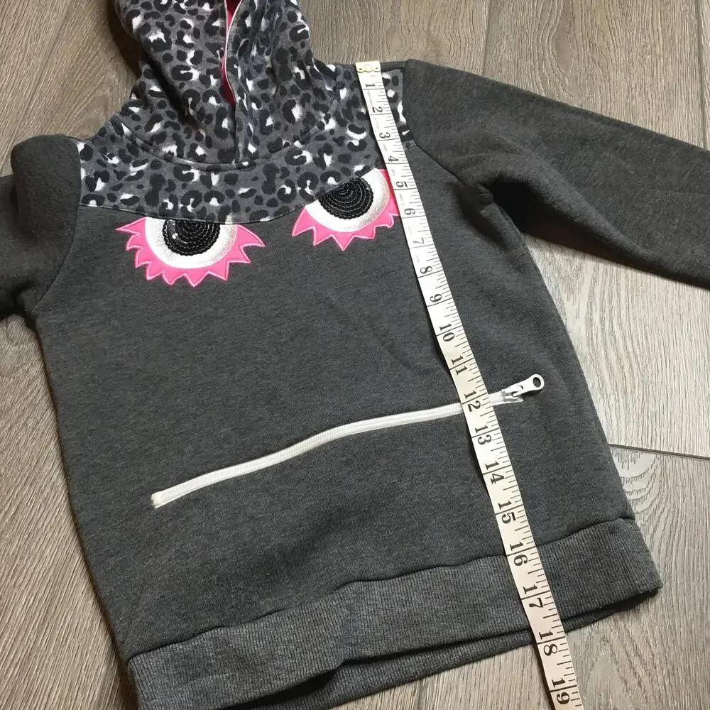 Limited To Girls Embellished Monster Hoodie Sweatshirt Gray Pink 5/6
